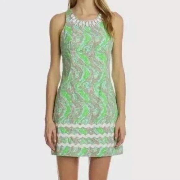 Lilly Pulitzer Pearl Mini Dress 6 Shorely Blue Chomp Alligator Shift Beaded - Picture 1 of 11